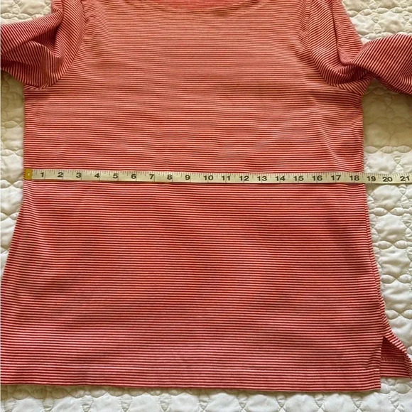 J. Crew Red & White Pinstriped 3/4 Bell Sleeve 100% Cotton Boat Neck Top Size L - Picture 9 of 16